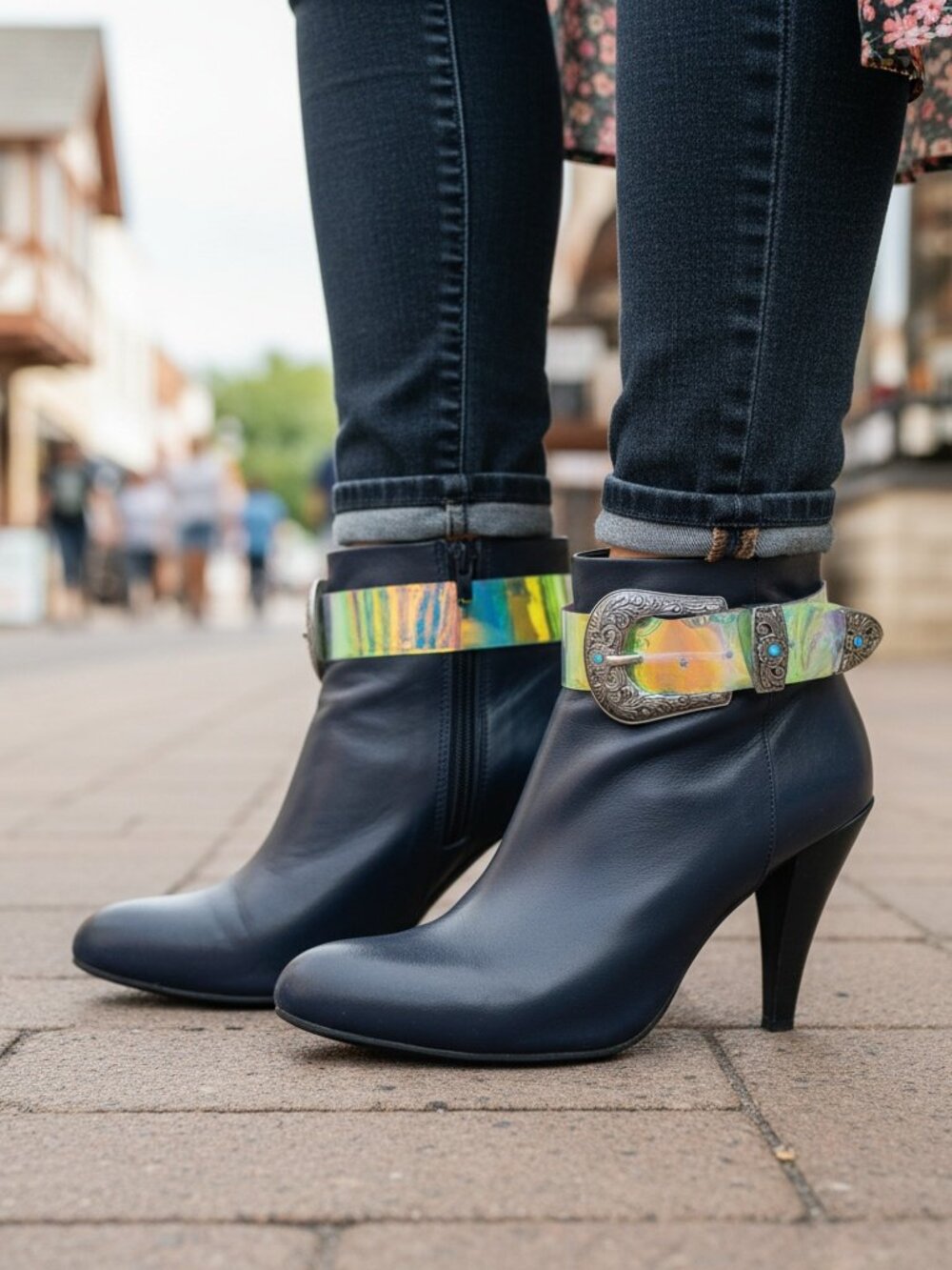 Women Boot Strap Bracelet Western Silver Metal Belt Buckle Shoe Band Charm PAIR